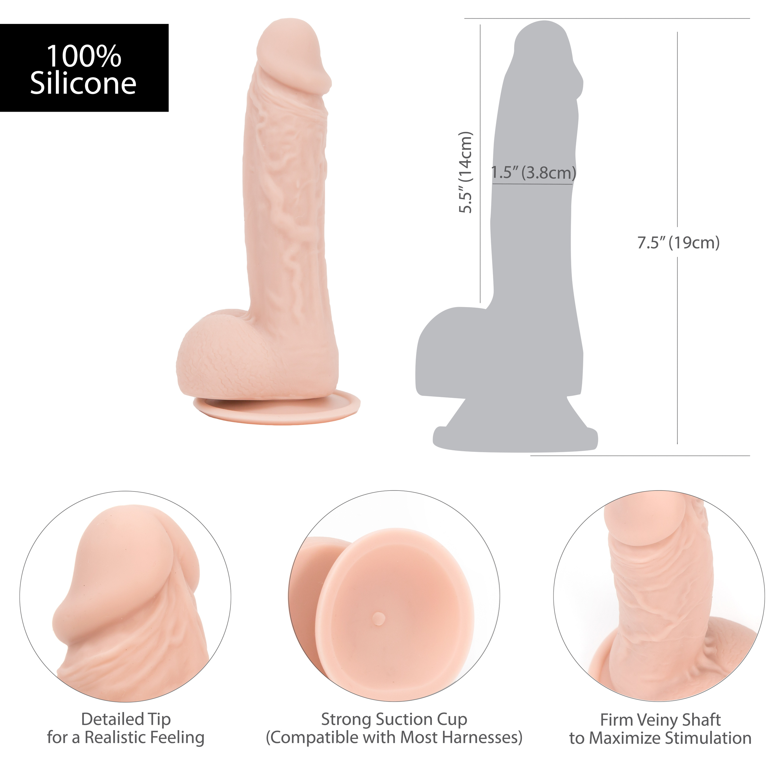 Addiction Mark 7.5" Dildo With Balls with Bullet - Beige - Image 4