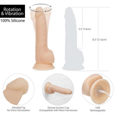 Alternative view of Naked Addiction 8" Rotating & Vibrating Dildo with Remote – Vanilla