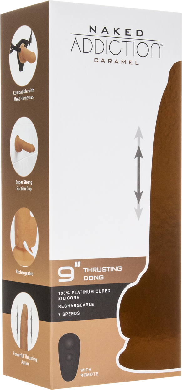 Naked Addiction 9” Thrusting Dong with Remote - Caramel - Image 11